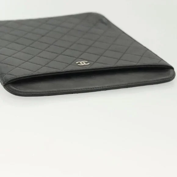 CHANEL Matelasse iPad Case Lamb Skin Black Silver CC Auth 141696 - Picture 10 of 16